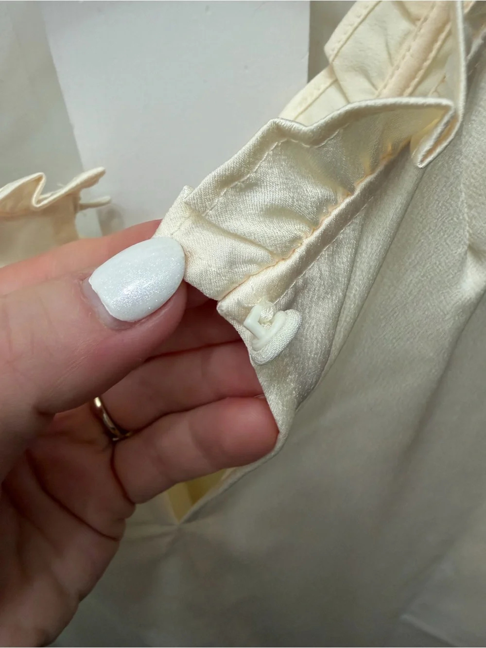 J Crew ruffle sleeve blouse in satin crepe size L